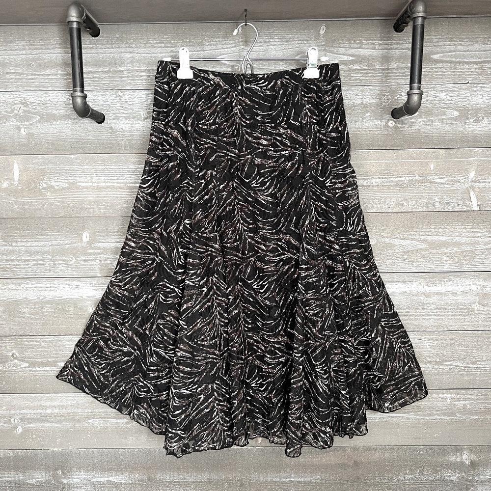 Coldwater Creek | Petite M Flowy Lace Overlay Black Brown White Patterned Skirt